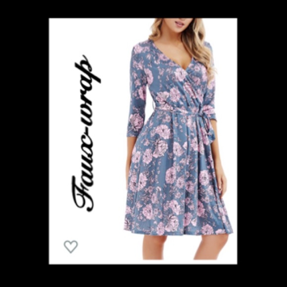 Faux-wrap full skirt silky dress